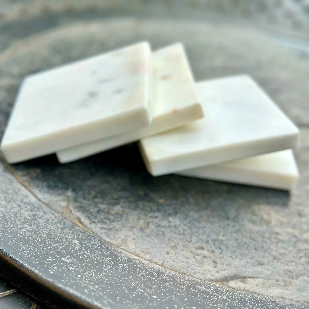 Square White Marble Drink Coasters